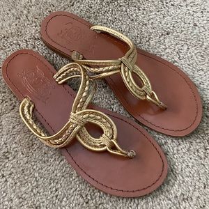 Nine West Gold Leather Braided Sandals